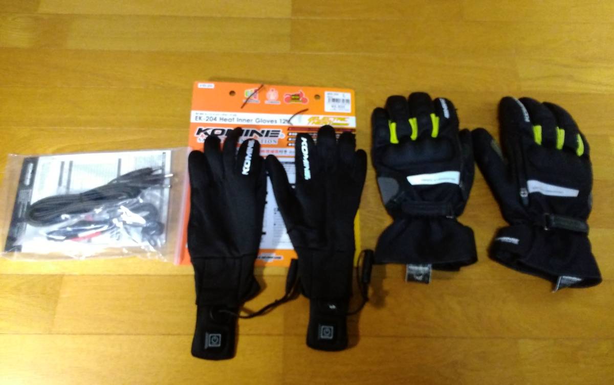 KOMINE コミネ EK-204+GK-798 電熱インナーグローブL+秋冬用 ウォームグローブXL 黒系 _画像1