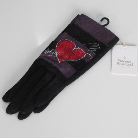 レディース手袋/ヴィヴィアンウエストウッド手袋 ボーダー ハート日本製/黒【Vivienne Westwood】_画像1