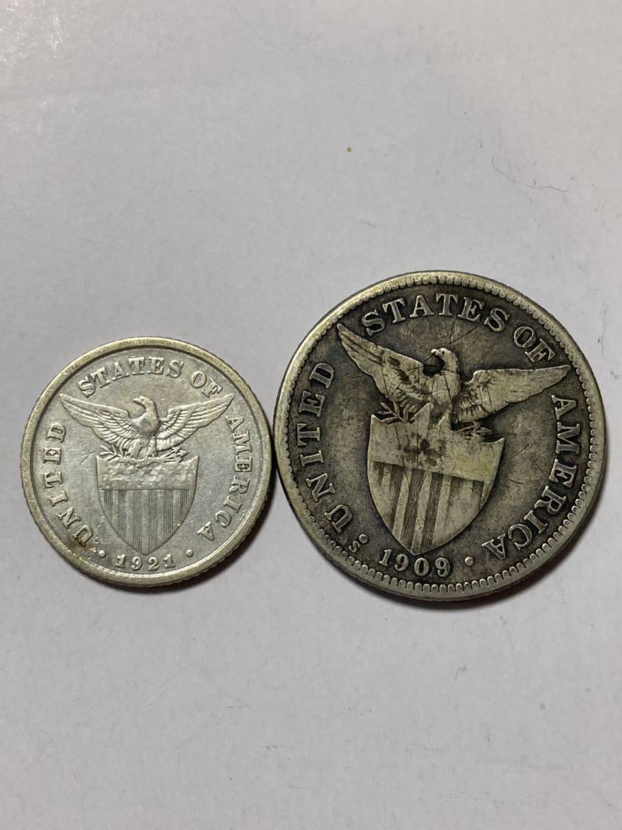 フィリピン銀貨　2枚　Philippines: USA Administration 50 Centavos 1909-S_画像1