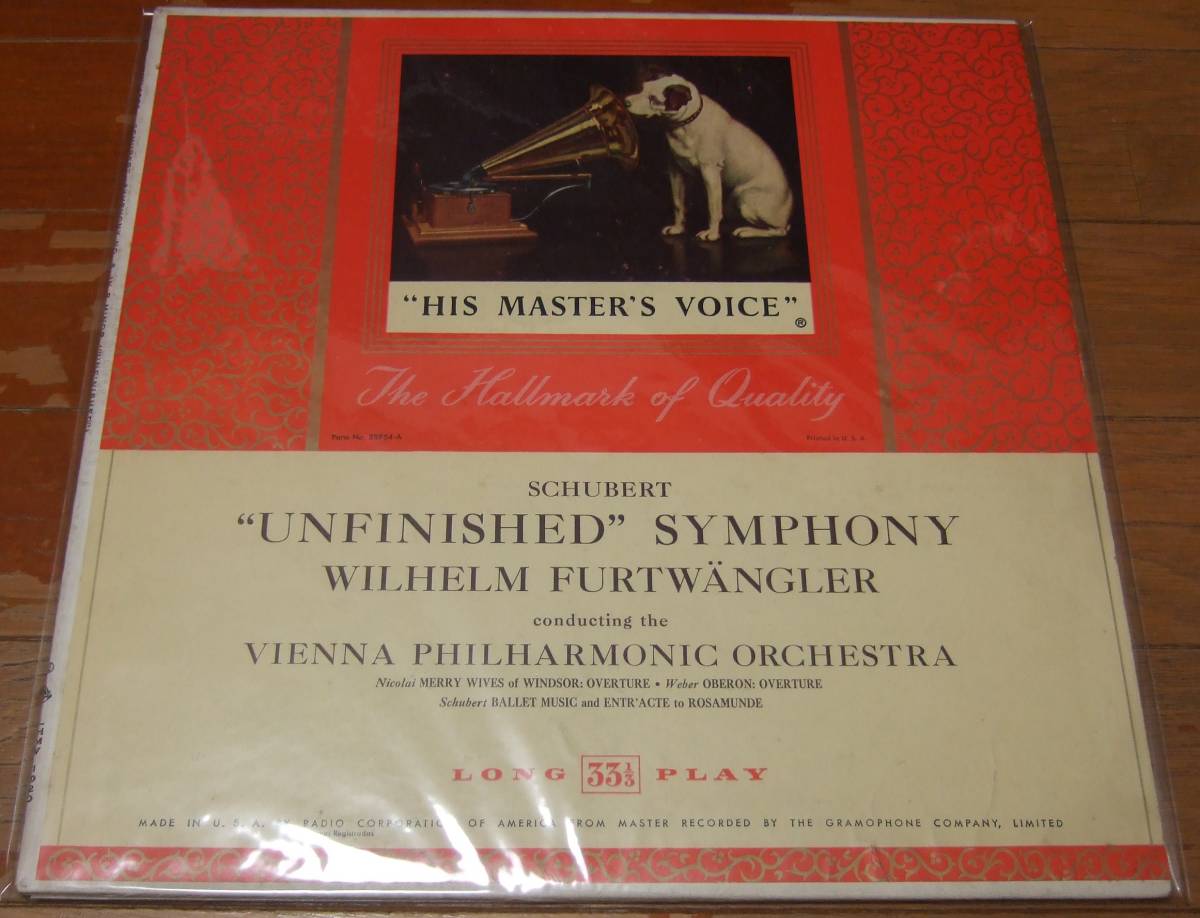 LP フルトヴェングラー シューベルト:交響曲第８番「未完成」ほか 米HMV盤 LHMV-1020 重量盤 フラット盤の画像6