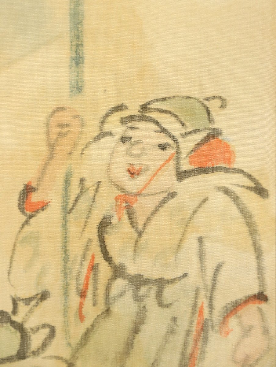 [ genuine work ]... Japan art .... winning person silk book@ axis equipment hanging scroll paper . Japanese picture 