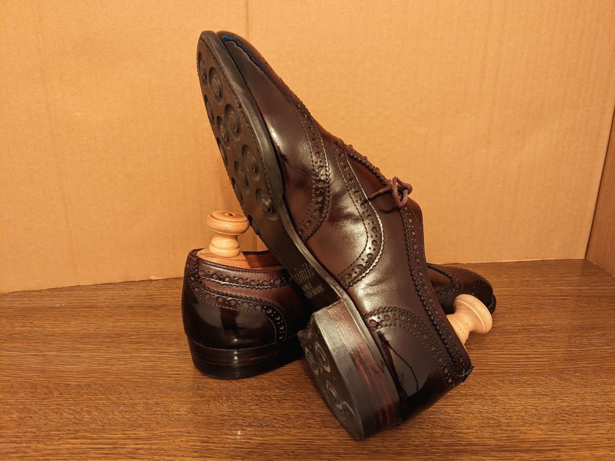 【値下げ】オリエンタルシューズ製 革靴 5.5 24cm ダークブラウン 内羽根フルブローグ グッドイヤー ダイナイトソール