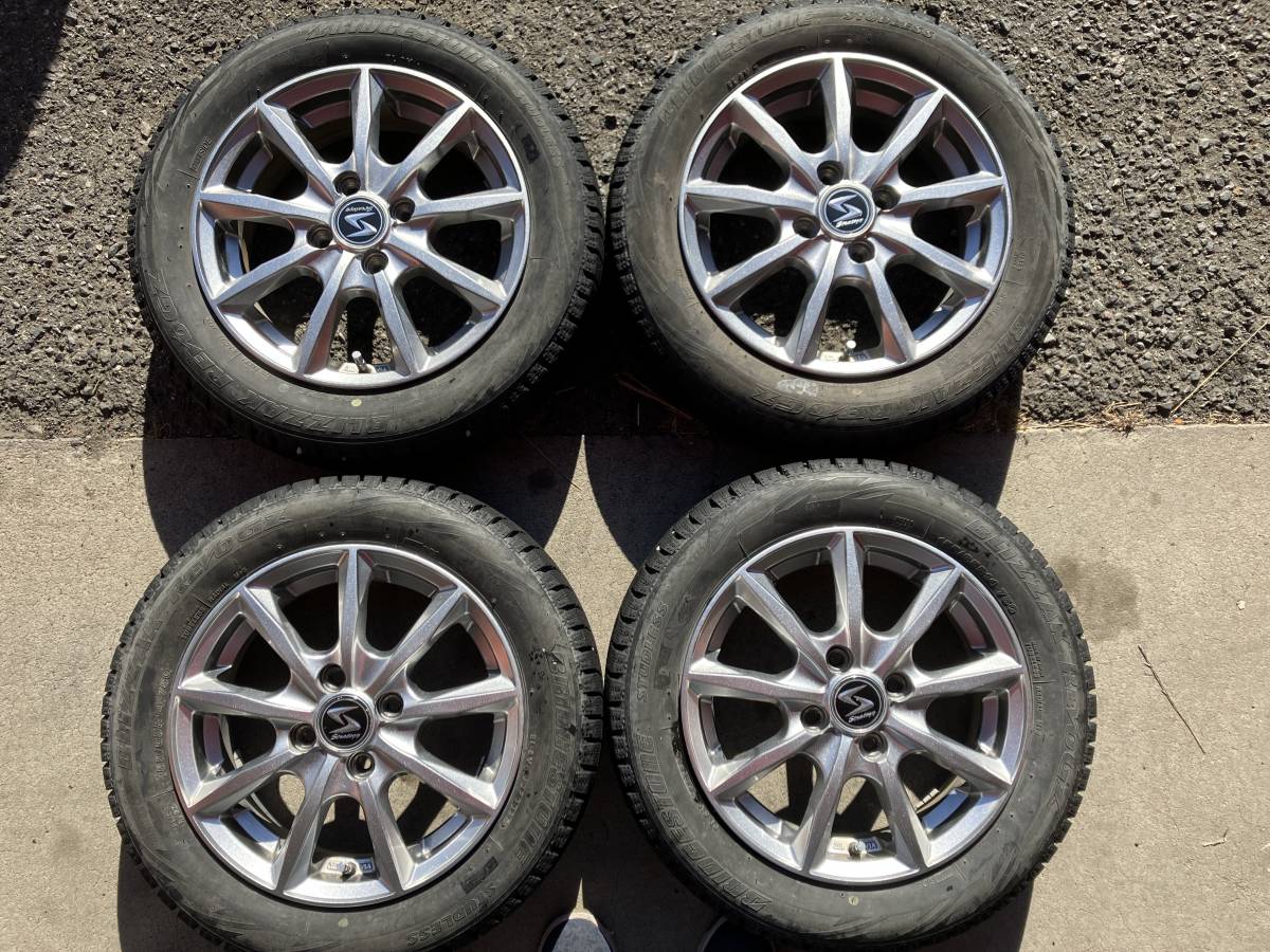 【中古】アルミホイール Strategy スタッドレスタイヤ 4本 14×4.5J インセット45 PCD100 4穴 155/65R14（201-016）_画像1