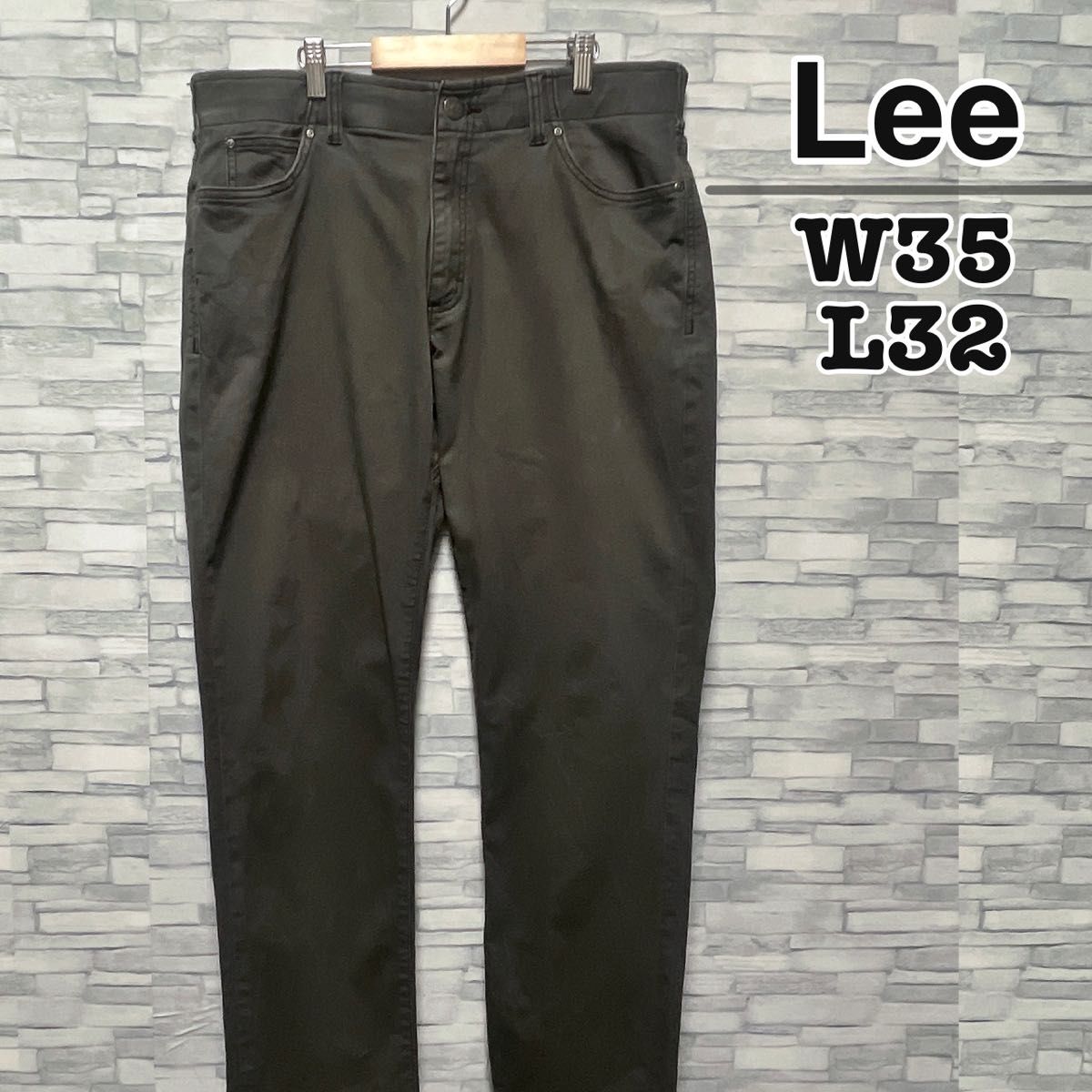 USA古着　Lee　チノパン　コットンパンツ　ダークグレー　レザーパッチ　W35