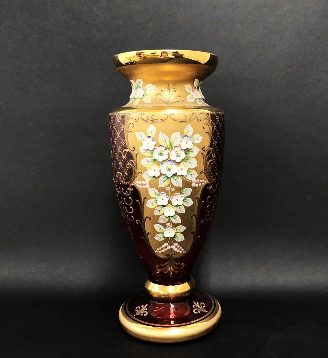 ベネチアングラス 花瓶 約30cm 大サイズ 金彩 フラワーベース ムラーノグラス_画像1