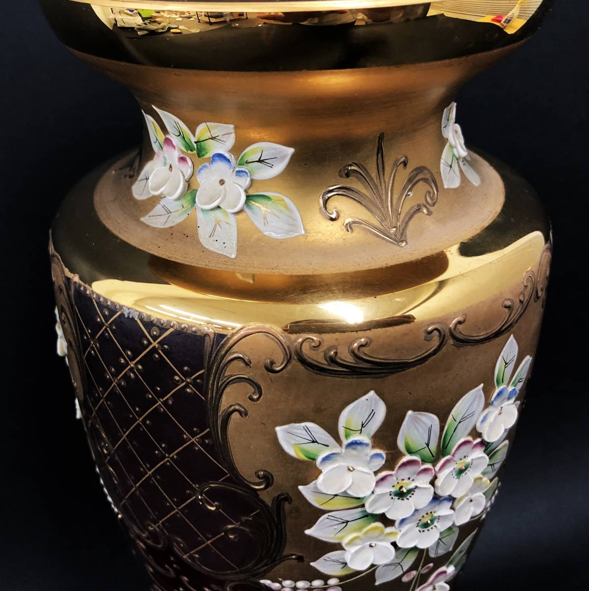 ベネチアングラス 花瓶 約30cm 大サイズ 金彩 フラワーベース ムラーノグラス_画像6