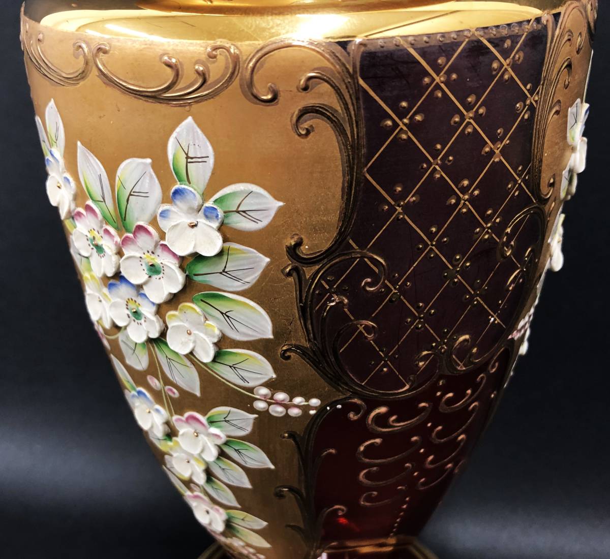 ベネチアングラス 花瓶 約30cm 大サイズ 金彩 フラワーベース ムラーノグラス_画像7