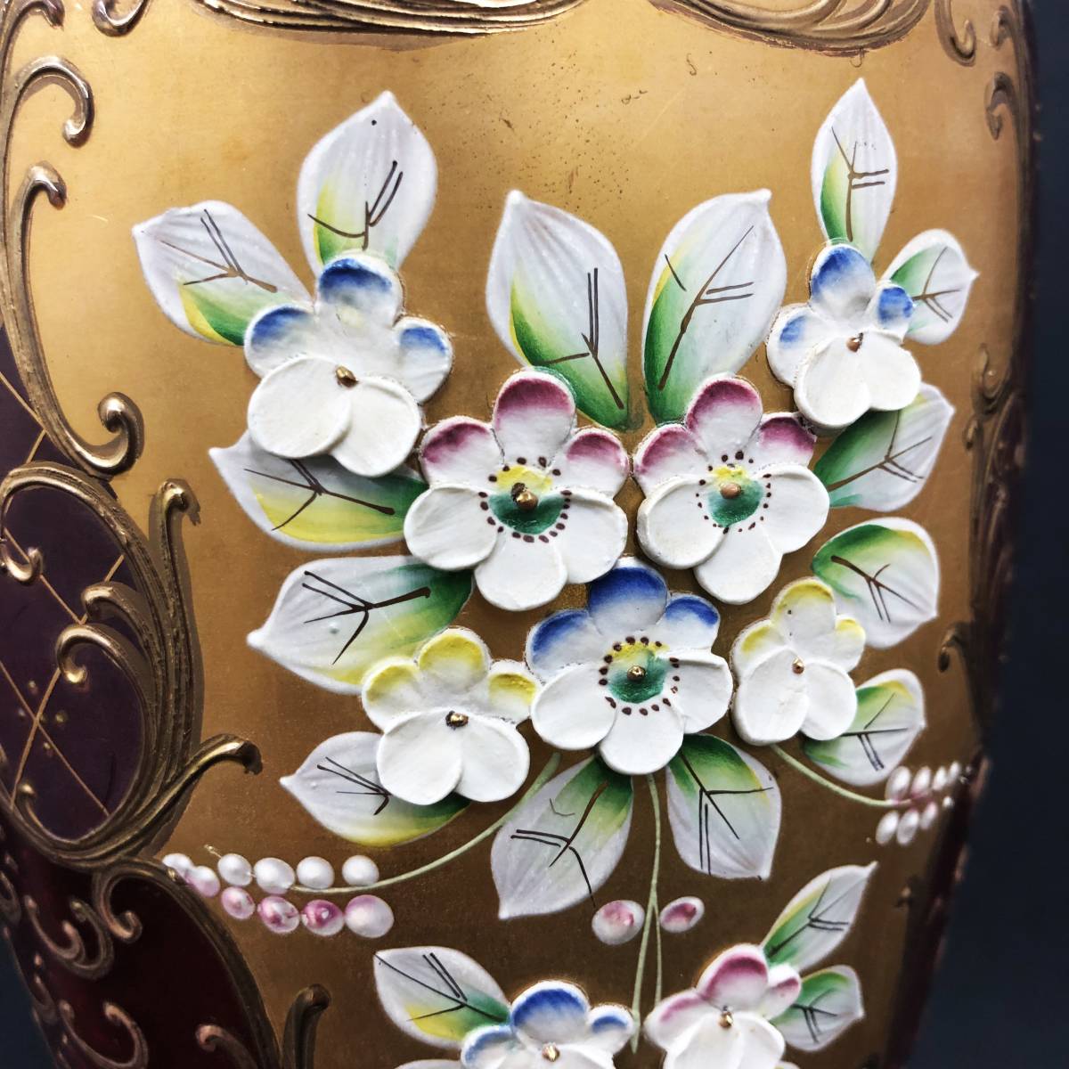 ベネチアングラス 花瓶 約30cm 大サイズ 金彩 フラワーベース ムラーノグラス_画像5