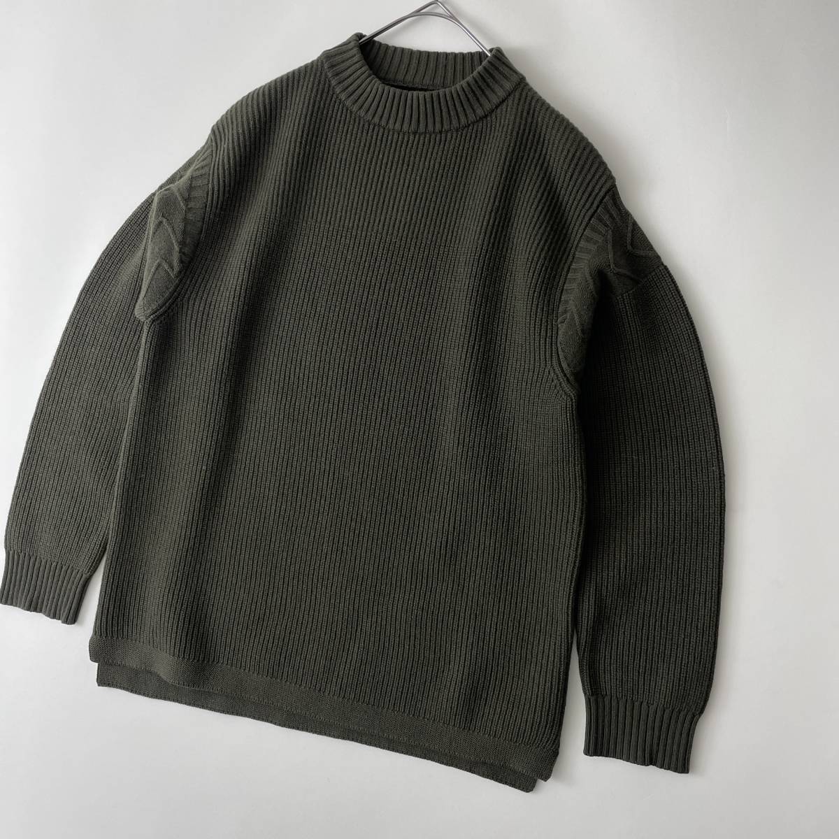 【美品】STILL BY HAND size/46 (i) スティルバイハンド モックネック リブニット セーター ウール オリーブ グリーン カーキ 日本製_画像7