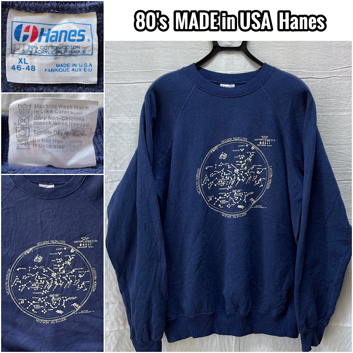 80's USA製 Hanes sweat ヘインズ ラグランスリーブ スウェット XL 星座 80年代 アメリカ製 ビンテージ_画像1