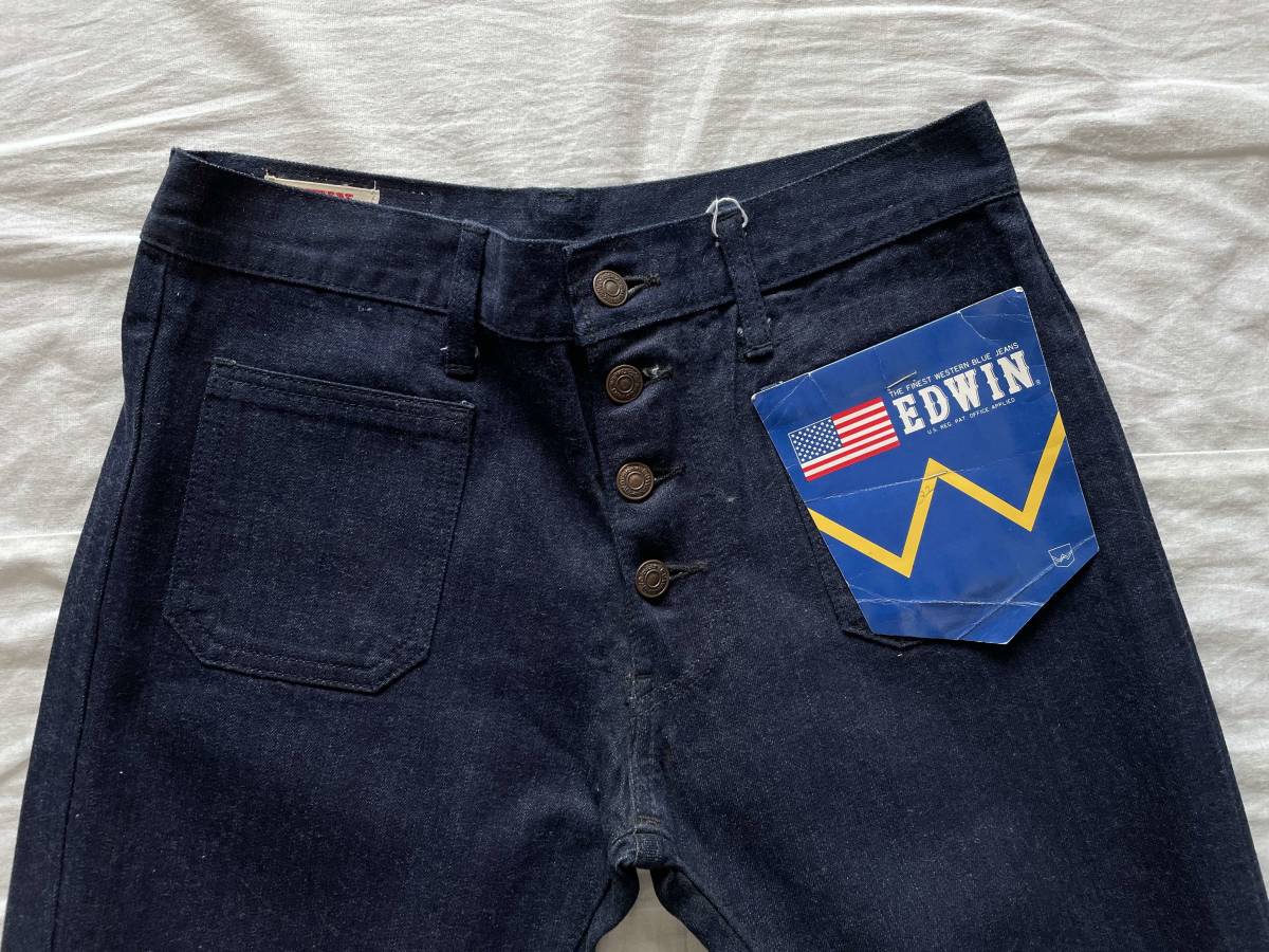  неиспользуемый товар 70\'s OLD EDWIN BELL BOTTOMS w32 Old Edwin bell низ открытый кнопка patch карман большой bell Vintage 