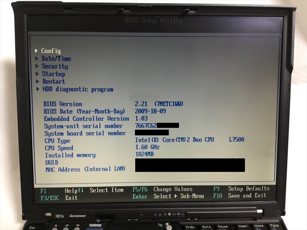 ジャンク ThinkPad X61s Core 2 Duo L7500 1.6GHz 部品取り用 HDDなし 1GB IBM Lenovo_画像2