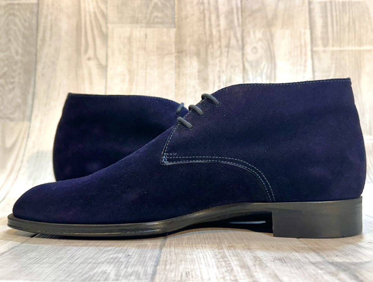 Santoni sun to-ni*25cm 6.5*ITALY made * chukka boots plain tu leather shoes suede leather original leather business shoes dress shoes men's navy blue 