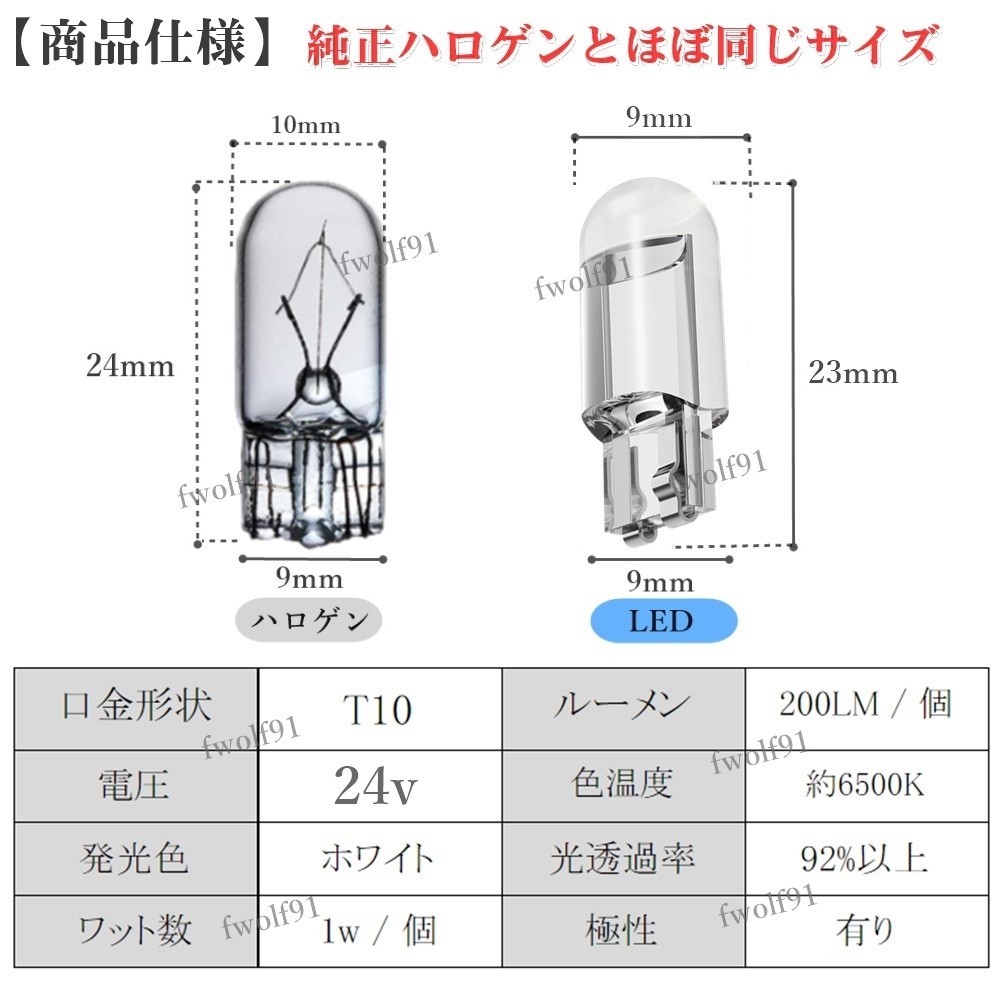 24V T10 LED ウェッジ バルブ ルームランプ ポジションランプ 室内灯 ホワイト 白 トラック ダンプ デコトラ 10個 新品 送料無料 La94c_画像2