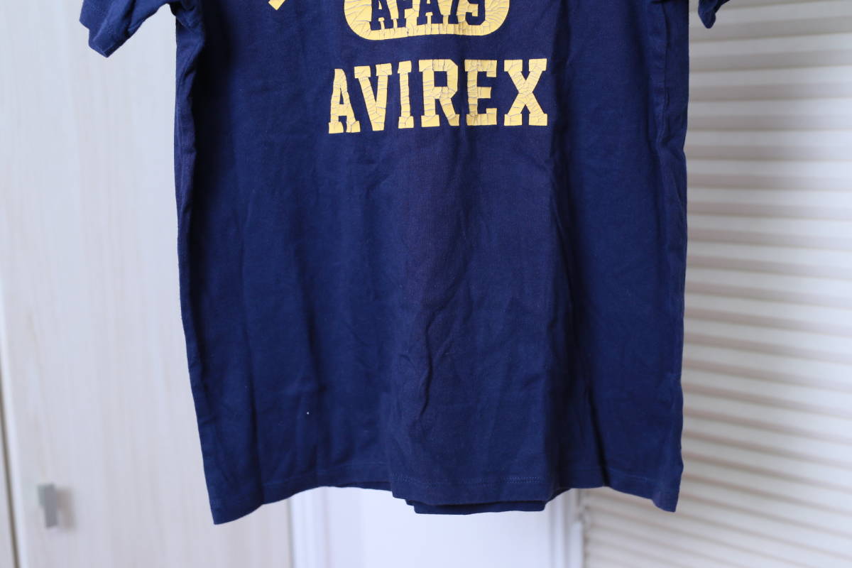 ★AVIREX アヴィレックス クラッキング加工プリント半袖Tシャツ　　古着ユーズド男性メンズL青ブルーネイビー濃紺服中古ミリタリー_画像3