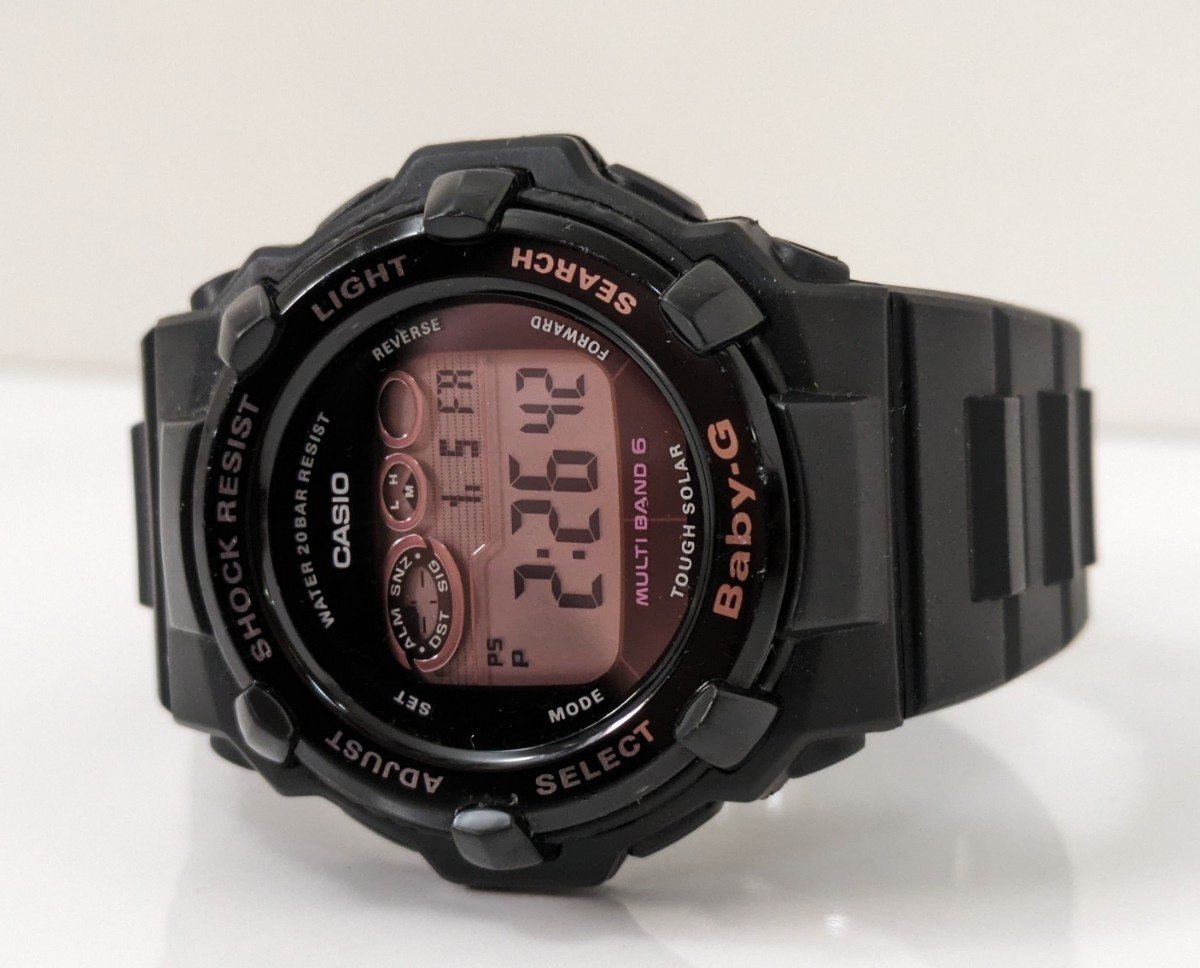 G送料無料CASIO腕時計BABY-Gまずまずの良品BGR-3000UCB格安20気圧防水ブラック電波ソーラー売切りワールドタイム動作品ベビーGカシオ_画像7
