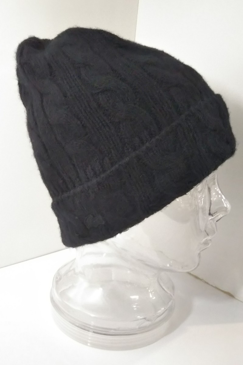 909送料200円 LACOSTE ラコステ ニットキャップ 黒 ブラック フリーサイズ ニット帽 日本製 ケーブル編み 帽子 メンズ レディース_画像1