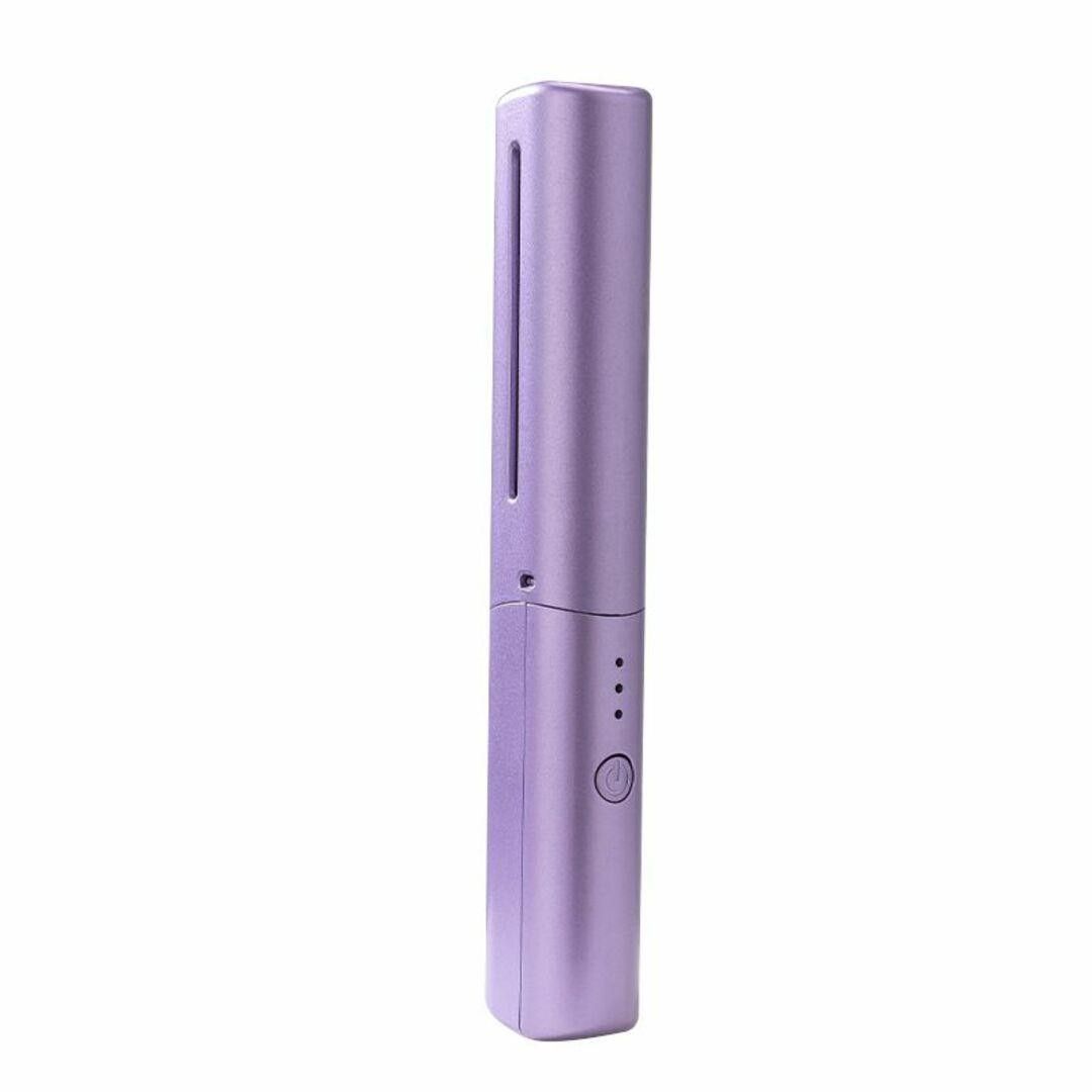 ブラシアイロン　紫　ヘアアイロン コードレス USB充電