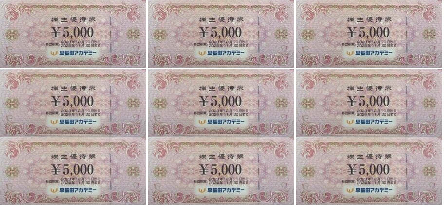 早稲田アカデミー　株主優待券　45,000円分（5,000円券×9枚）_画像1