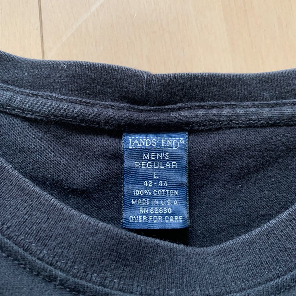 90s【LANDS'END】USA製ランズエンド 無地 コットン 長袖Tシャツ ブラック L オールド ビンテージ カットソー クルーネック フェード 黒_画像2