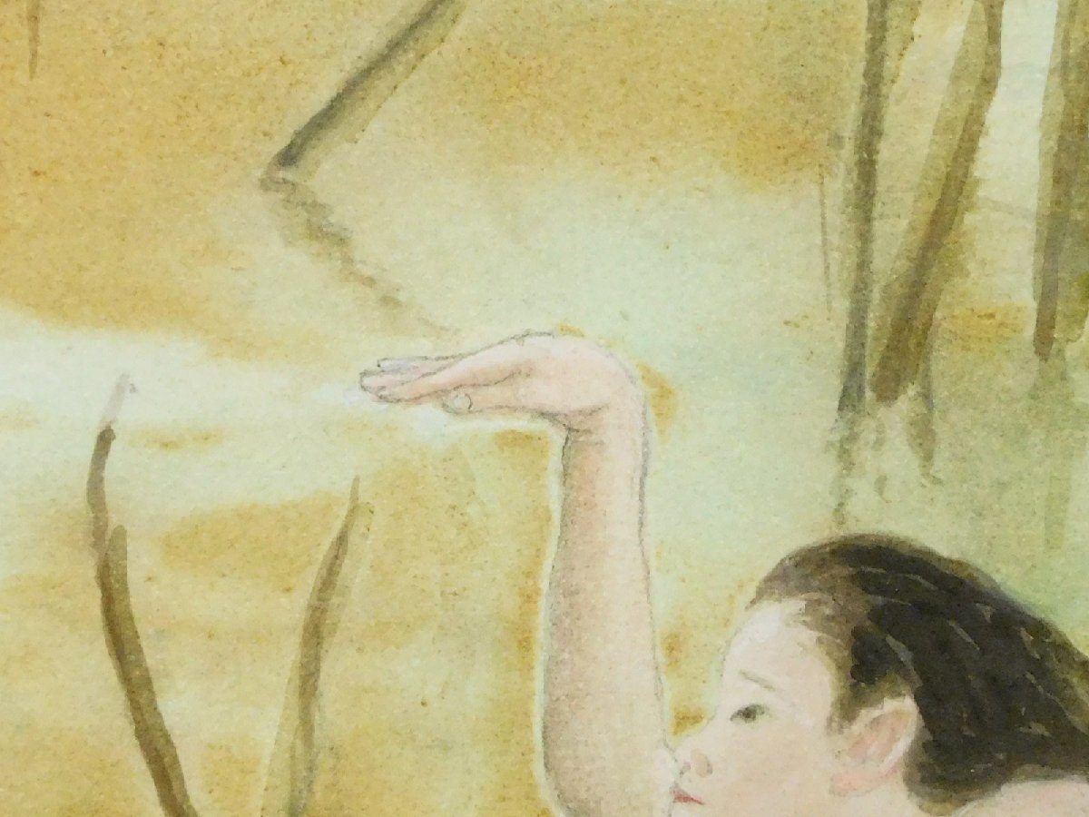 高山良策 白鷺と遊ぶ少女 水彩画 額装 1977年 怪獣の父 ウルトラシリーズ怪獣造形製作者 s24010107_画像5
