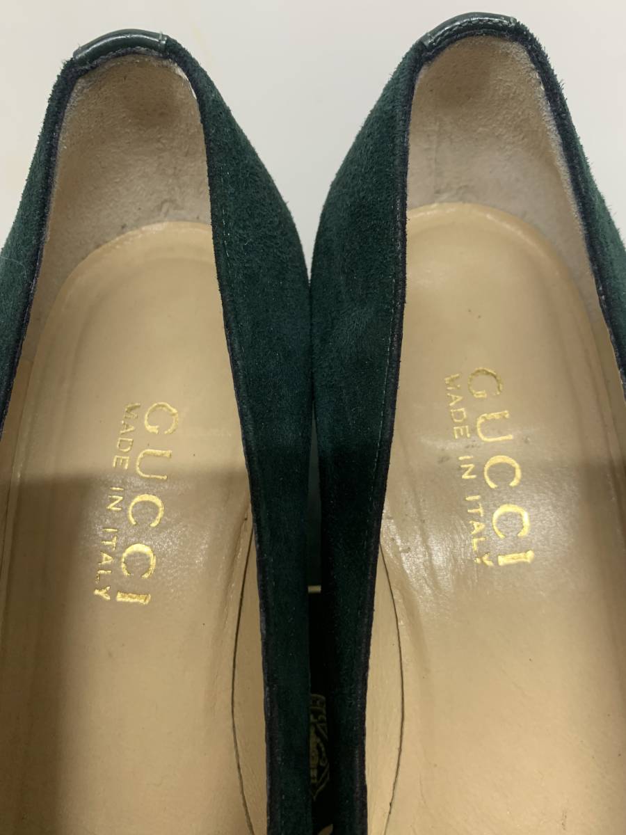 良品 グッチ GUCCI パンプス シューズ 靴 36C 約22.5-23cm ホースビット スウェード　グリーン レディース 12時間以内に発送_画像4