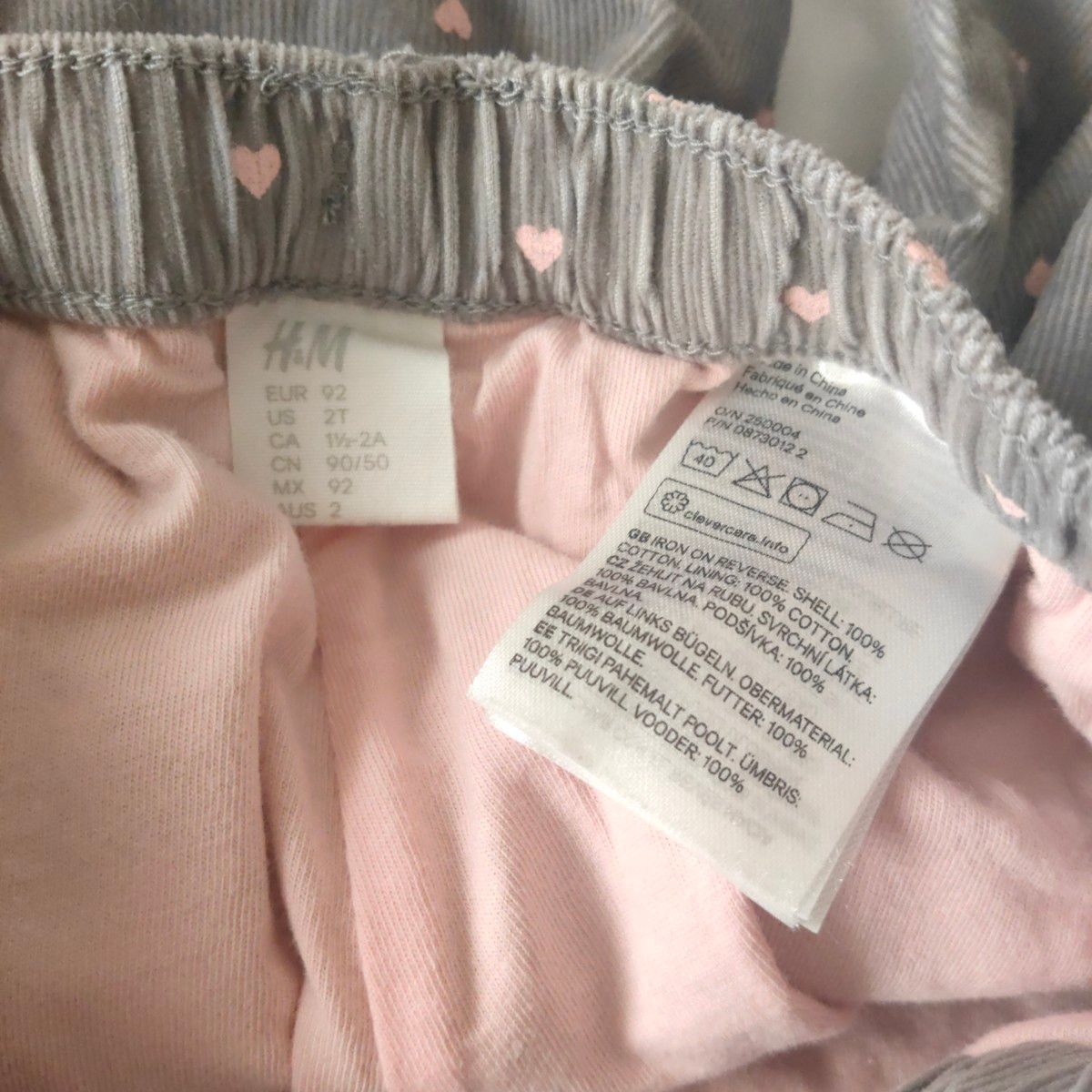 H&M ズボン キッズパンツ 90cm  女の子 子供 グレー ピンク ハート ロングパンツ エイチアンドエム