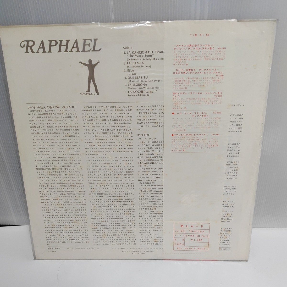 LP/ラファエル(RAPHAEL)「Best Album (1973年・YS-2773-H)」 ww13-68の画像3