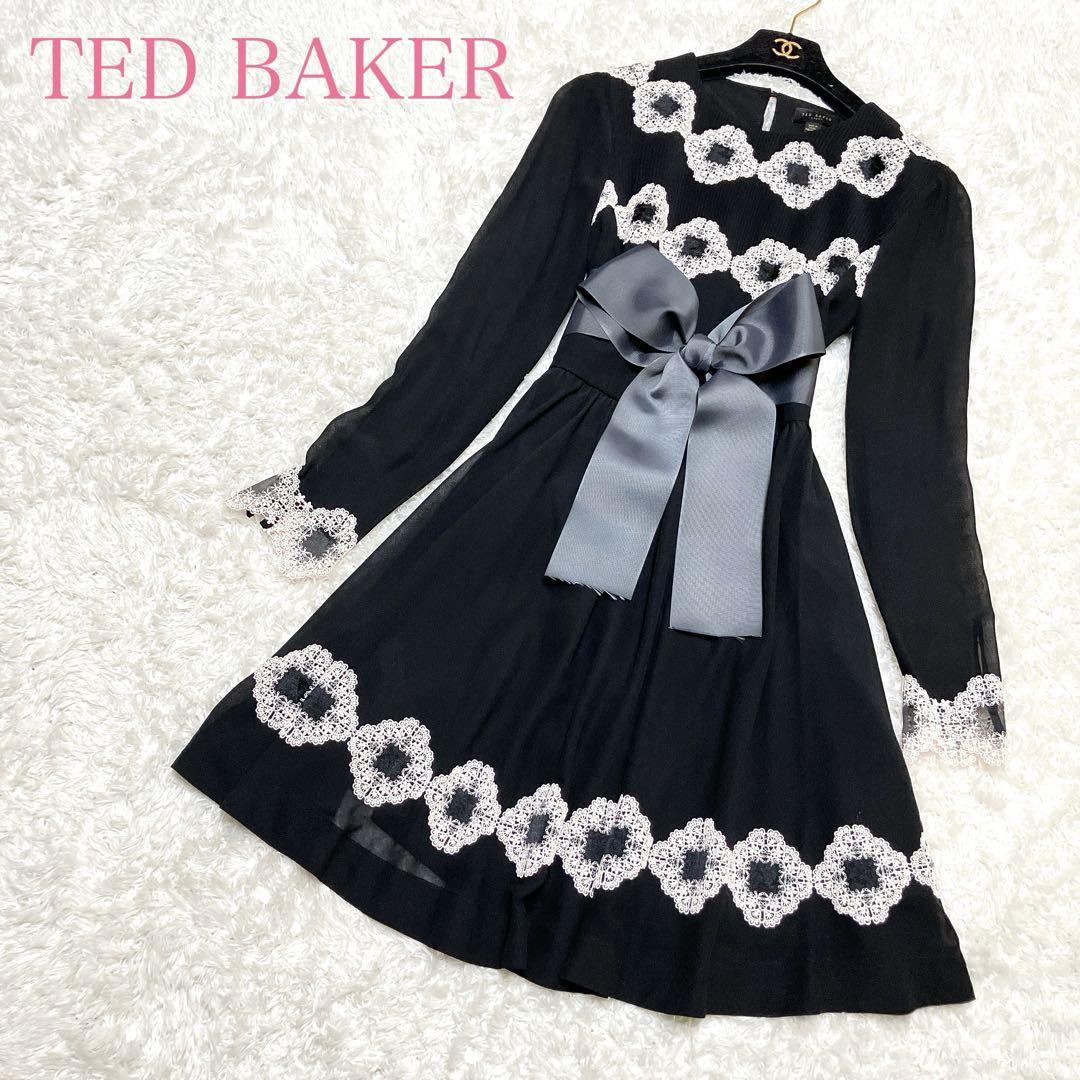 極美品 高級 TED BAKER テッドベイカー ワンピース 2 M Aライン フレア