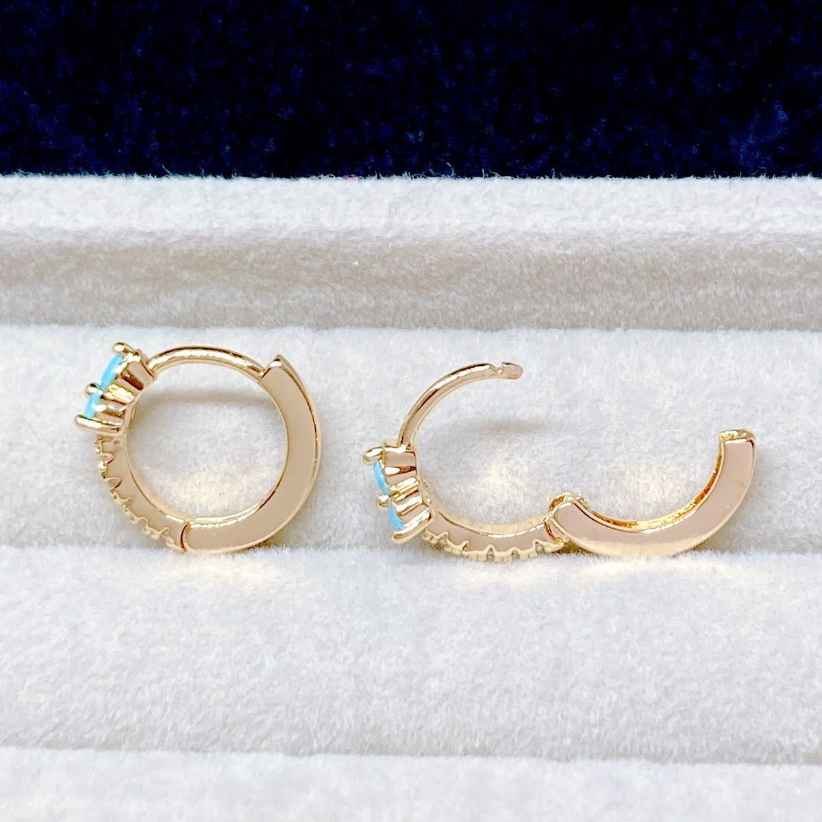 [ prompt decision * free shipping ] turquoise flower hoop earrings K18GP Gold 18 gold coat lady's popular high class jewelry ring earrings blue anonymity 