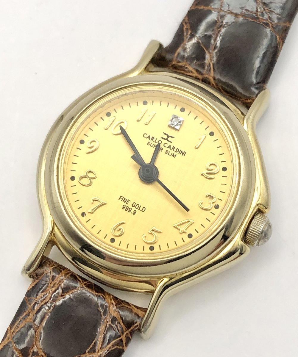 #491# CARDIN C-2210 FINE GOLD 999.9　クォーツ　腕時計　稼働品_画像1