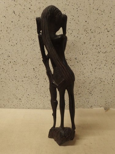 0140297s【唐木材質 人とワニ 置物 アフリカ 木製 木彫り】高さ51cm程度/中古品_画像2