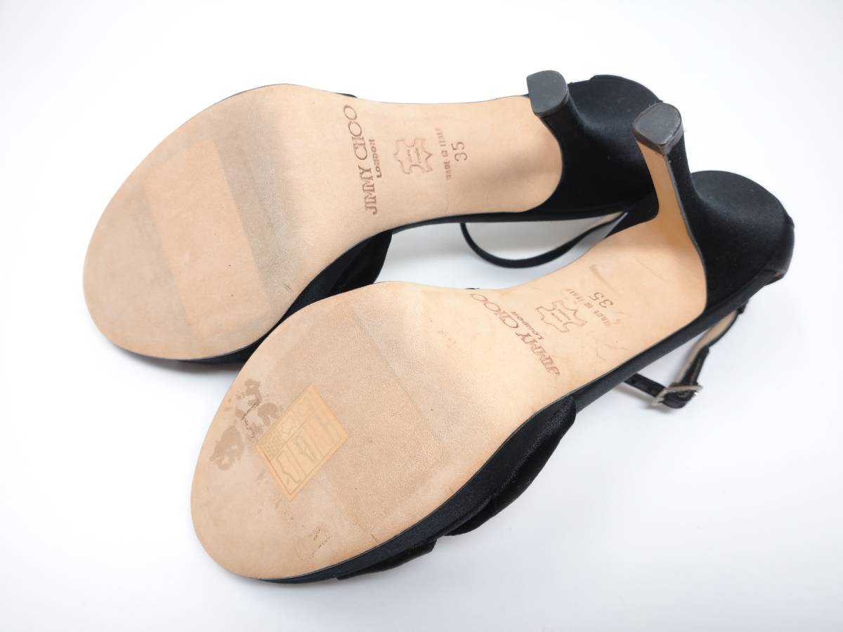 ジミーチュウ JIMMY CHOO サンダル ブラックサテンプラットフォーム アンクルストラップ 靴 35 約22cm ZEIIIPKMの画像8