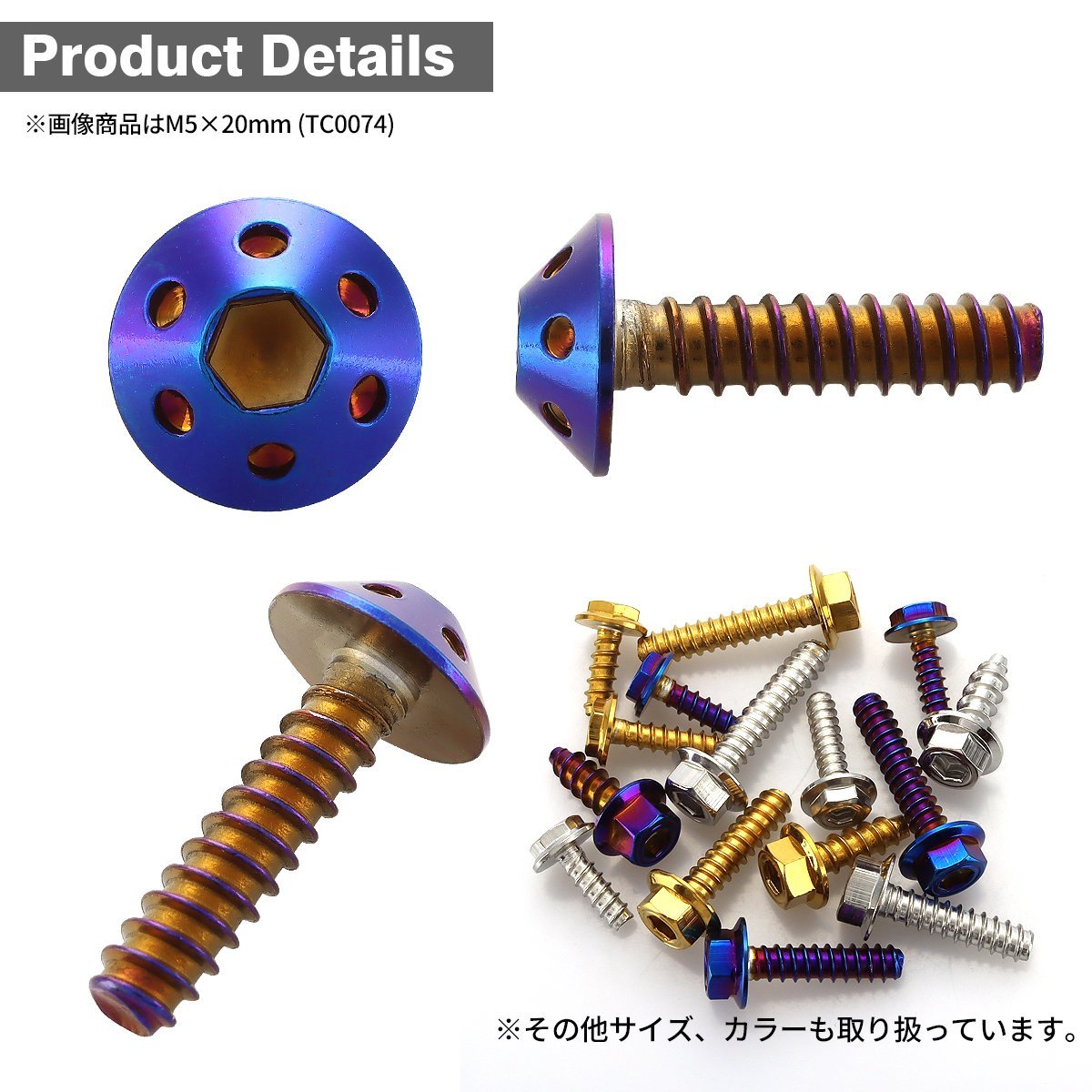 M5×16mm タッピングネジ ビス ホールヘッド ステンレス 焼きチタンカラー カウル フェンダー 車 バイク カスタム DIY 1個 TC0073_画像3