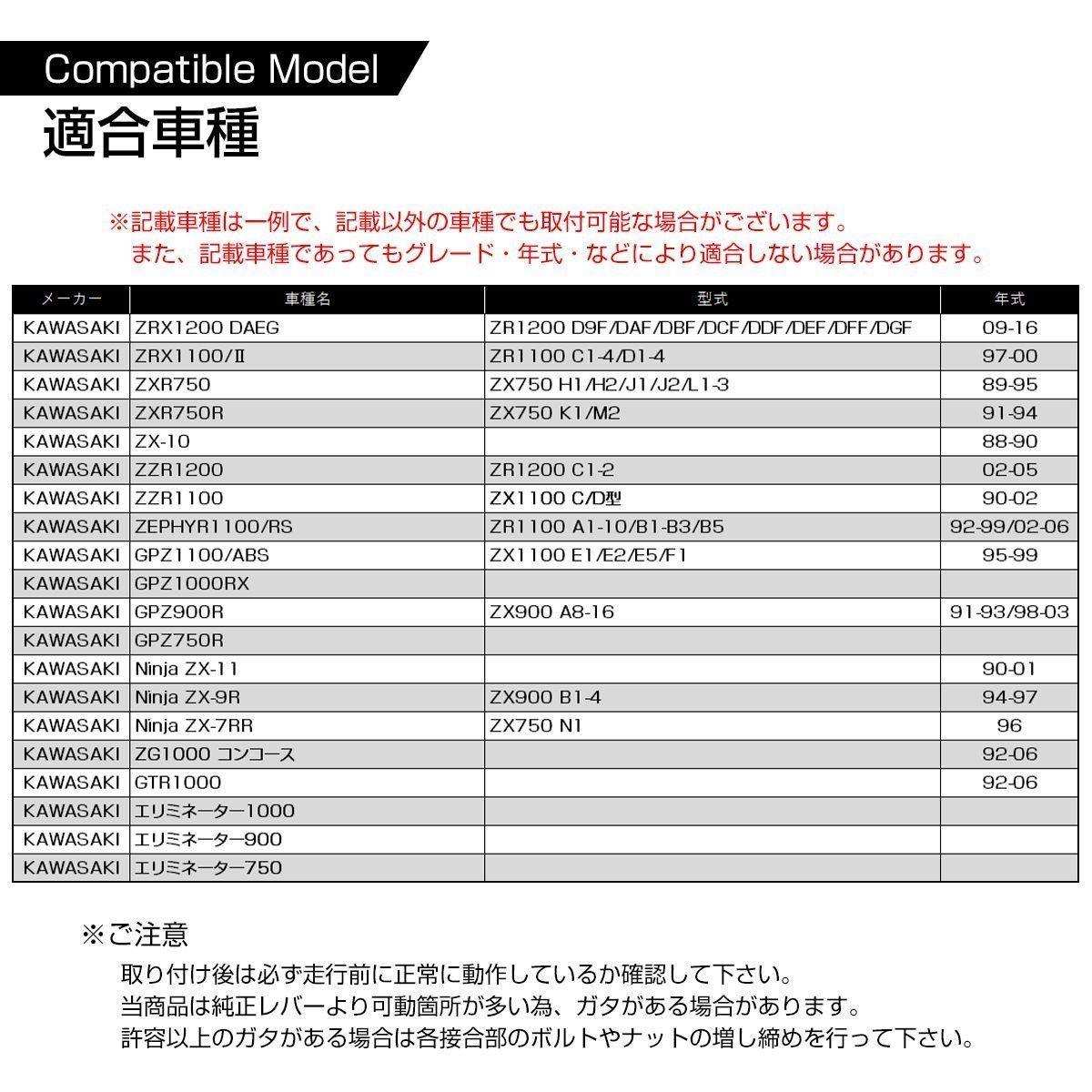 ブレーキ クラッチ レバーセット GPZ900R GPZ1100 ゼファー1100/RS ZZR1100/1200 ZX-9R ZX-11 ZRX1200R/ダエグ エリミネーター SZ229-B_画像8