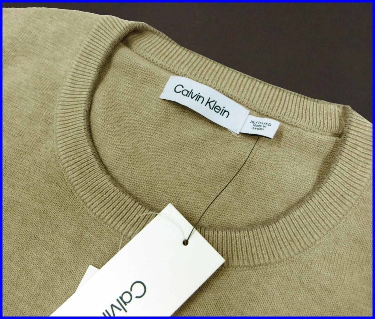 [ domestic regular goods ]72%OFF* Calvin Klein CalvinKlein* cotton .. crew neck knitted sweater high gauge spring autumn * beige XL regular price :16,500 jpy 