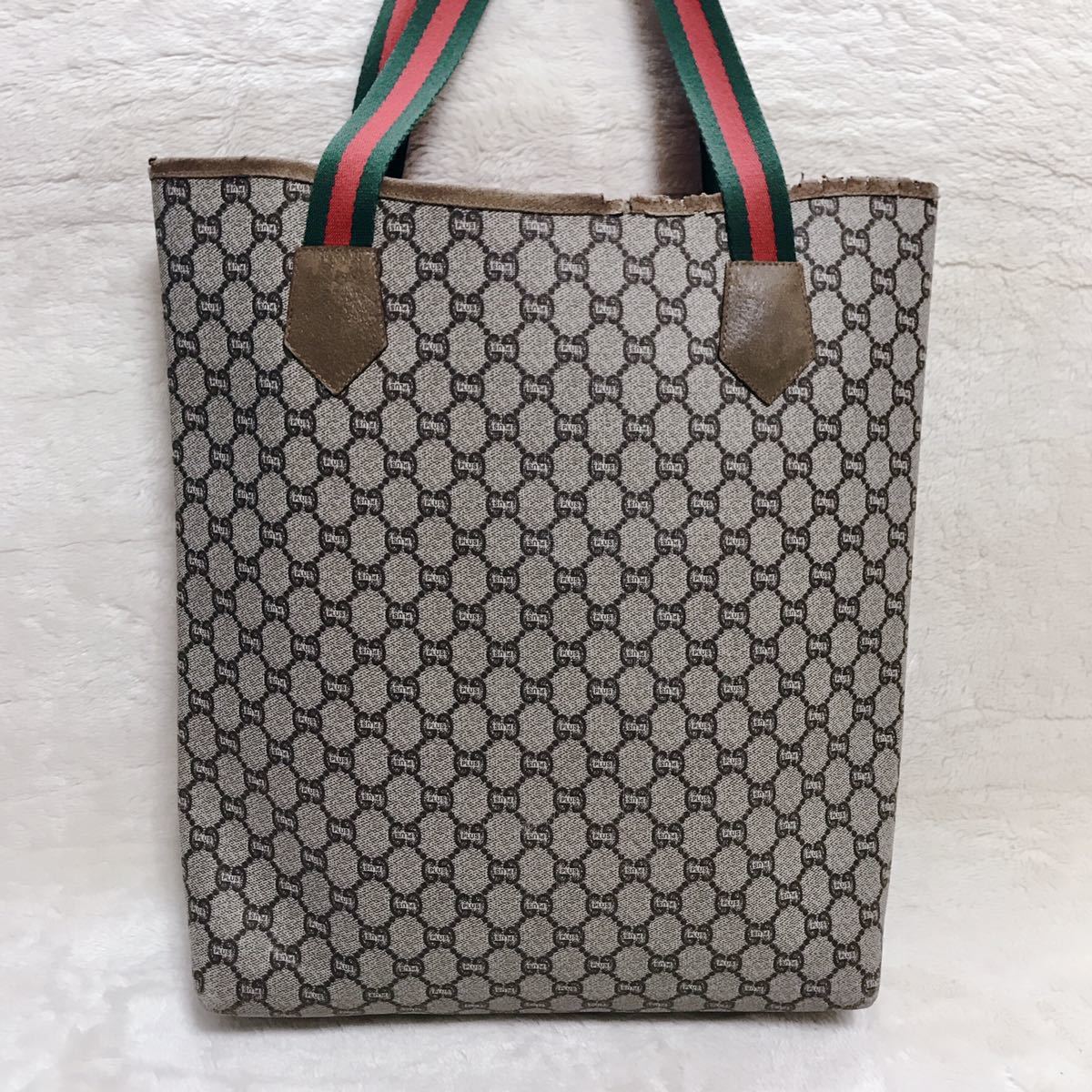 オールドグッチ GUCCI PLUS PVC 大容量 トートバッグ レザー 総柄 シェリーライン GGプラス ショルダーバッグ