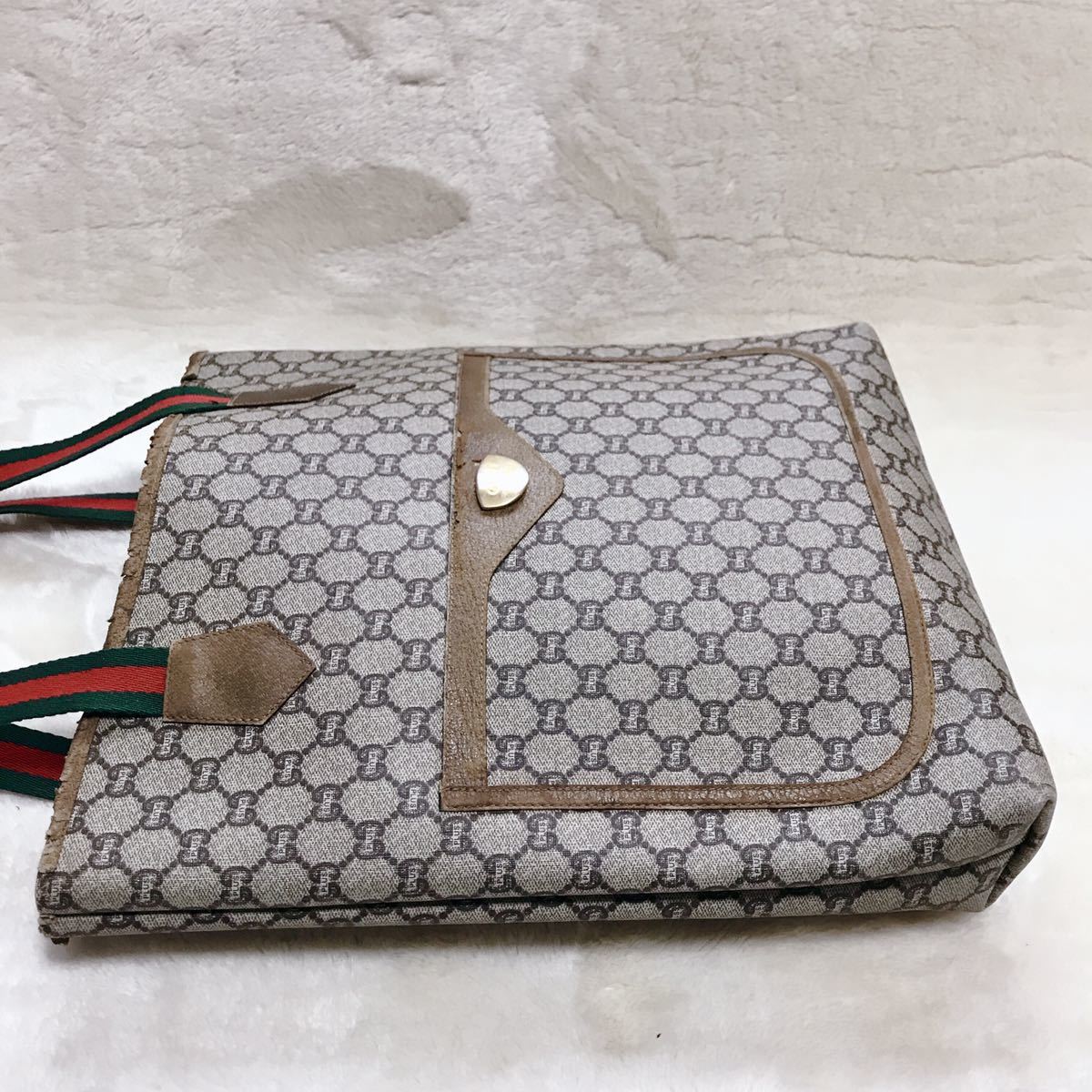 オールドグッチ GUCCI PLUS PVC 大容量 トートバッグ レザー 総柄 シェリーライン GGプラス ショルダーバッグ