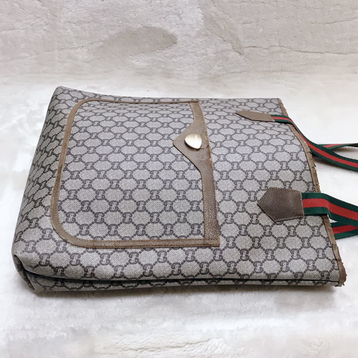 オールドグッチ GUCCI PLUS PVC 大容量 トートバッグ レザー 総柄 シェリーライン GGプラス ショルダーバッグ