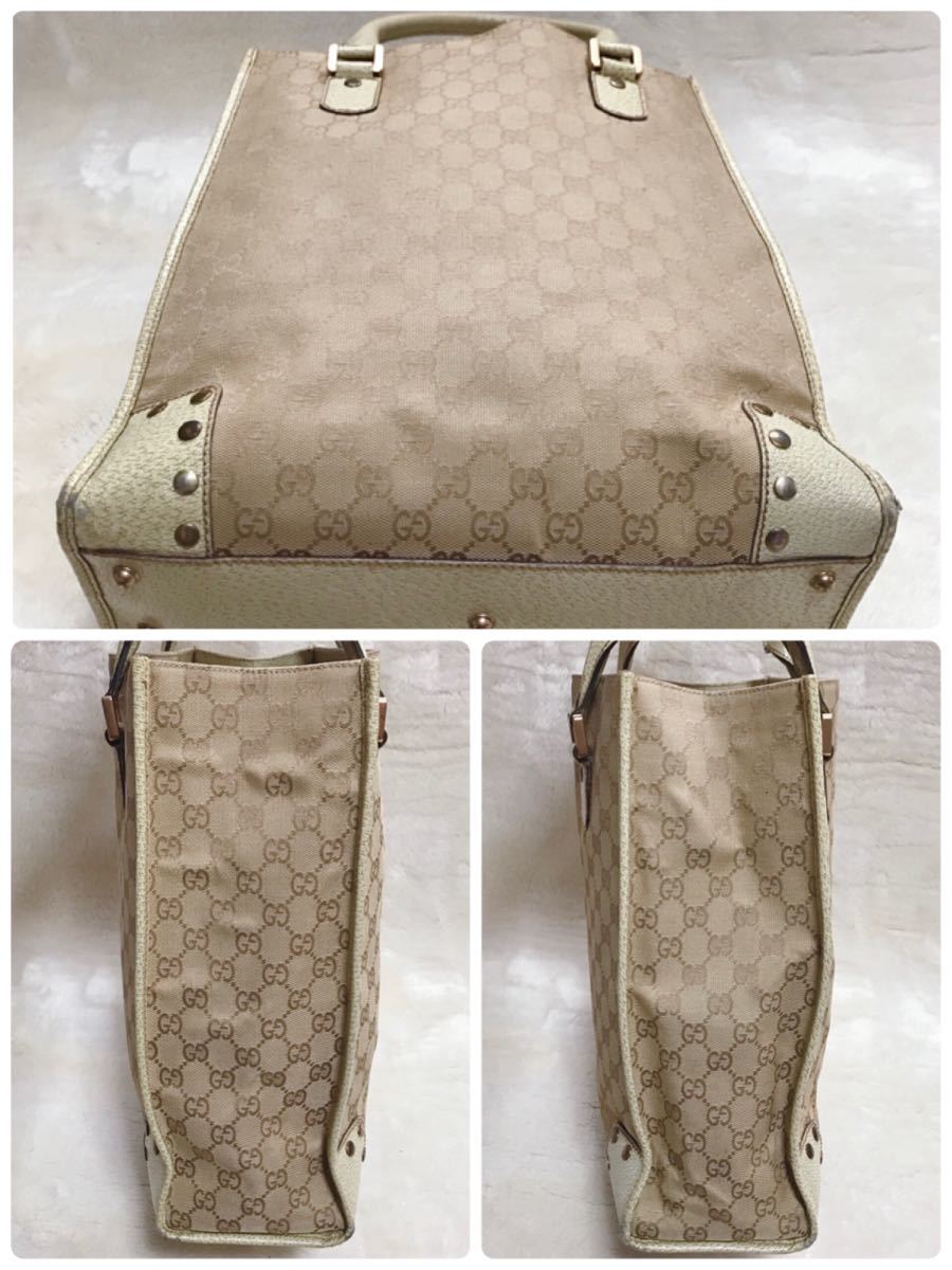 希少 GUCCI グッチ トートバッグ GG柄 スタッズ キャンバス レザー ハンドバッグ