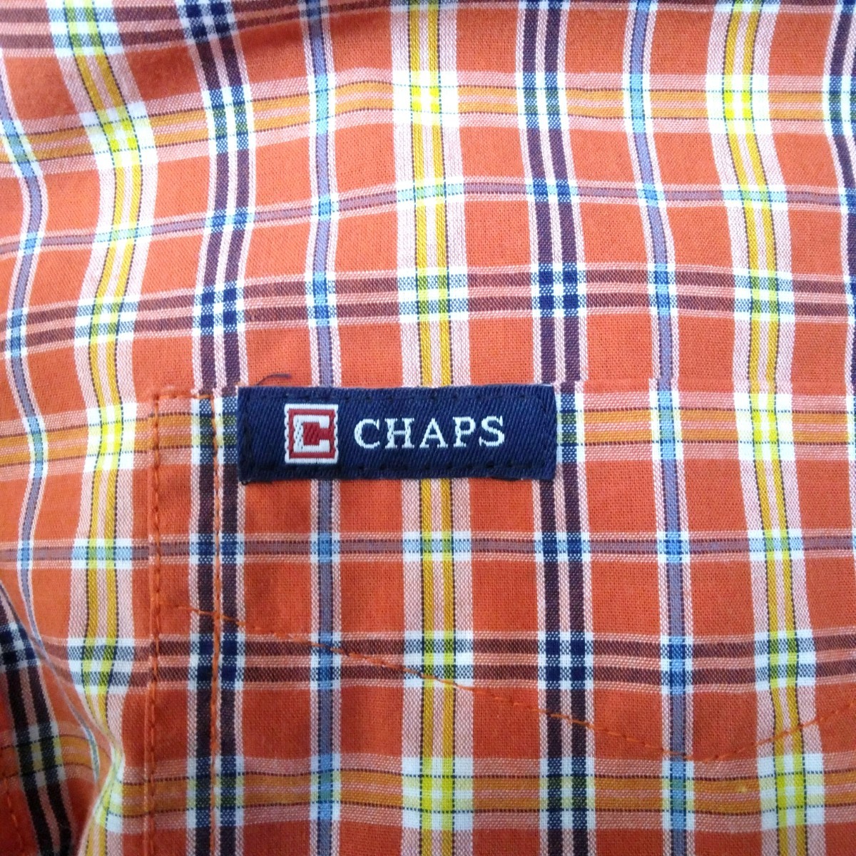 CHAPS チャップス 長袖ボタンダウンシャツ ロゴ入り胸ポケット オレンジ 他 チェック メンズ Mサイズ_画像7