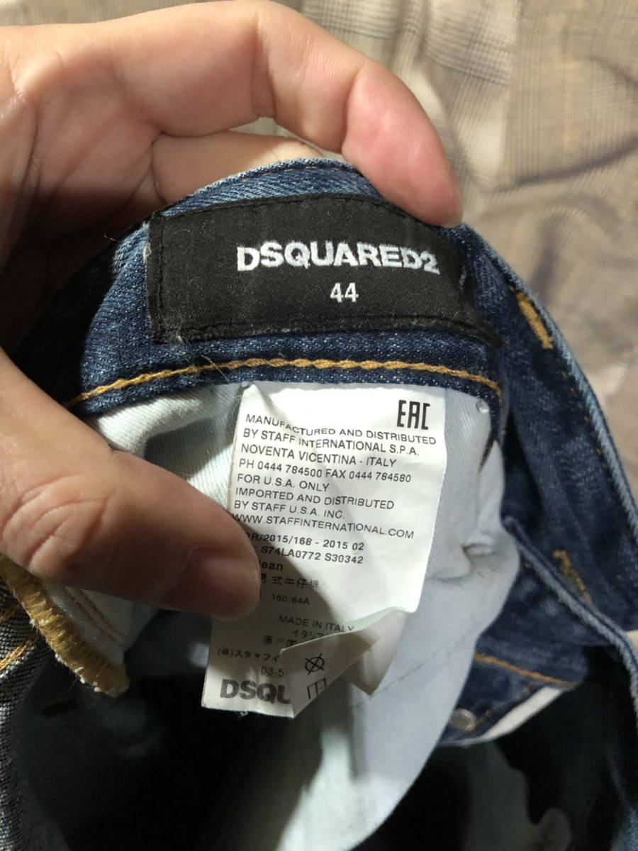 ② DSQUARED2 ディースクエアード デニム SLIM JEAN ダメージ加工 ペイント 2015年 S74LA0772 S30342 サイズ44 インディゴ　FK_画像6