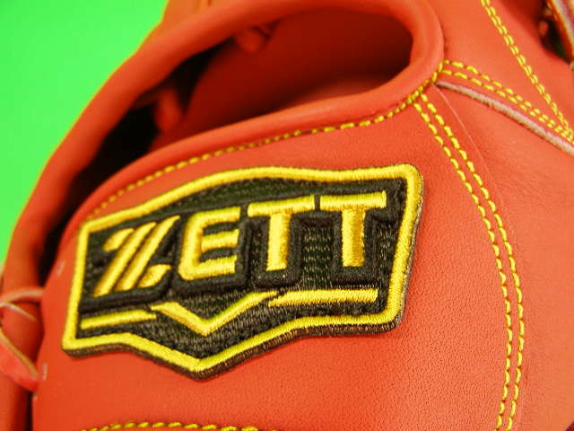 ゼット ZETT 硬式用 外野用 朱オレンジ×イエロー糸 高校野球対応カラー 大きめサイズ 海外モデル 硬式 外野 ソフトボール グローブの画像6