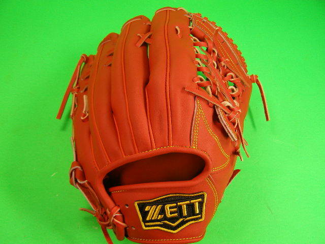 ゼット ZETT 硬式用 外野用 朱オレンジ×イエロー糸 高校野球対応カラー 大きめサイズ 海外モデル 硬式 外野 ソフトボール グローブの画像5