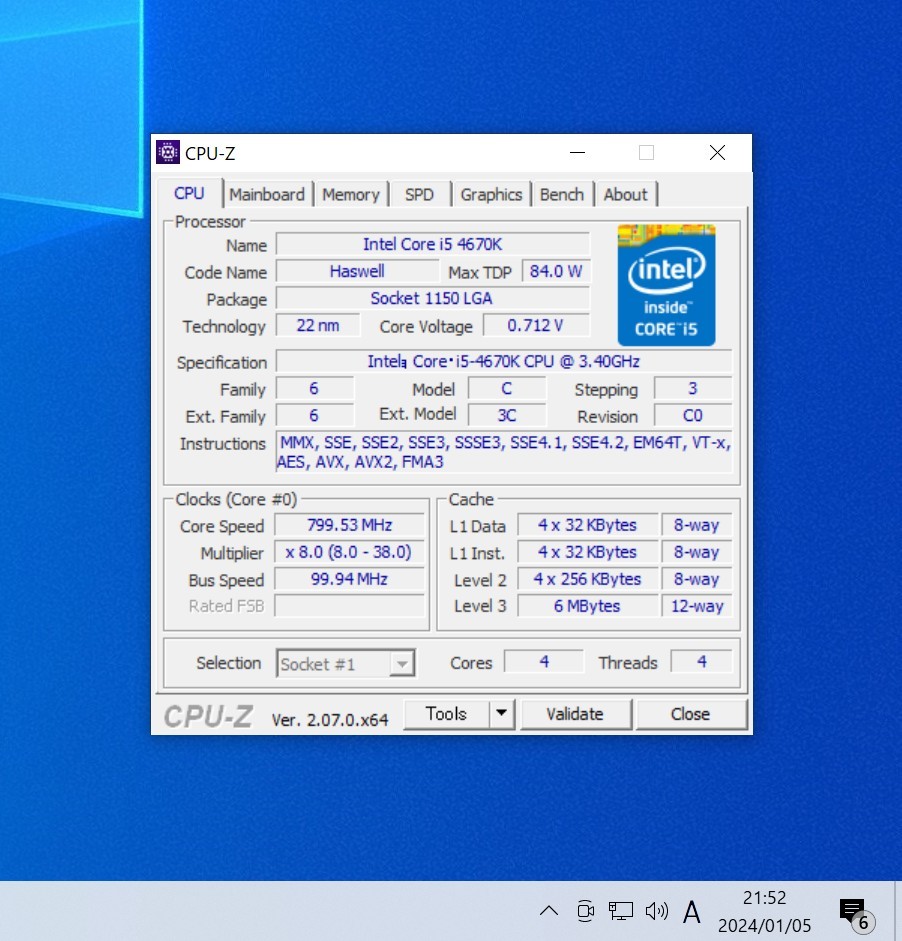 CPU Intel Core i5 4670K 3.4GHz 4コア4スレッド Haswell PCパーツ インテル 動作確認済み_画像3