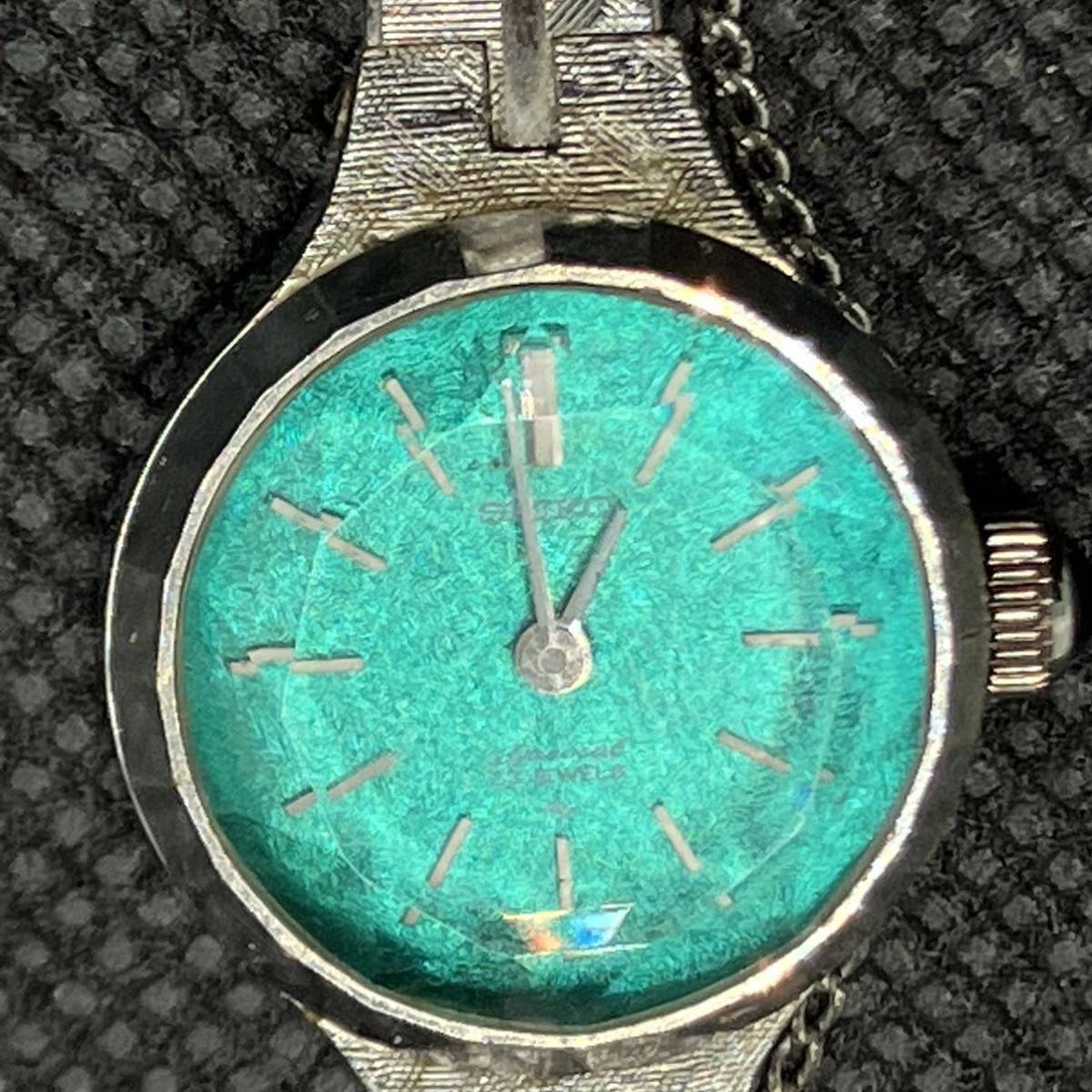 セイコー 手巻き 1140-0240 スペシャル カットガラス 23石 ラウンド エメラルドグリーン文字盤 レディース腕時計 _画像1