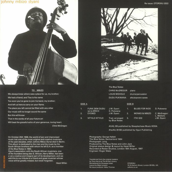 Blue Notes (Dudu Pukwana/Louis Moholo/Chris McGregor) - Blue Notes for Johnny 限定リマスター再発アナログ・レコード