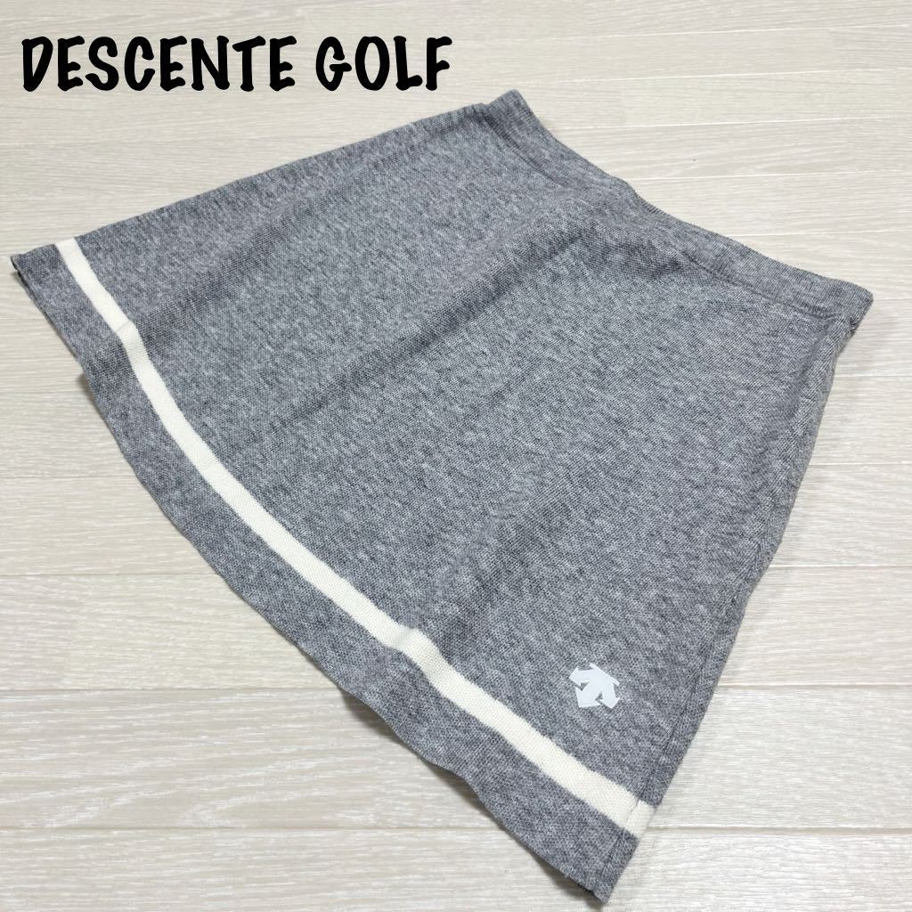 新品　未使用　DESCENTE GOLF デサントゴルフ　ニットスカート　Mサイズ　グレー　ホワイト　ゴルフウェア　ゴルフスカート　スポーツ