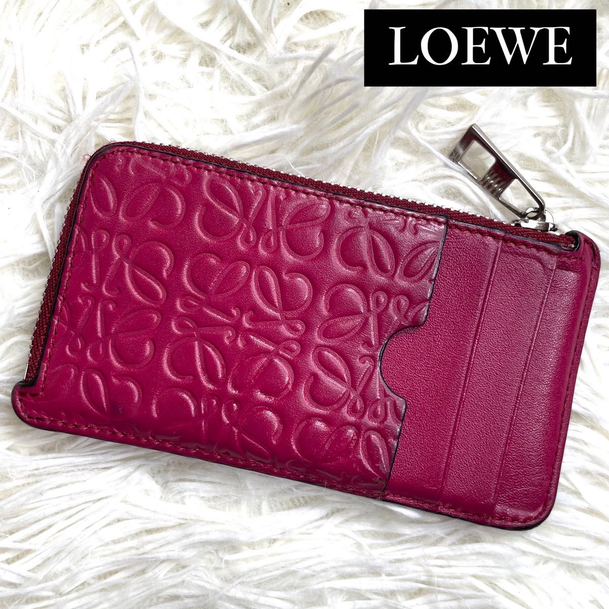 人気品 希少カラー / LOEWE ロエベ リピートアナグラムコインカードホルダー フラグメントケース レザー ピンク