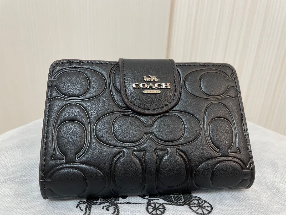コーチ coach 財布 二つ折財布 ボタンタイプ ブラック系 新品 即 コーチ coach 財布 二つ折財布 ボタンタイプ ブラック系 新品 即